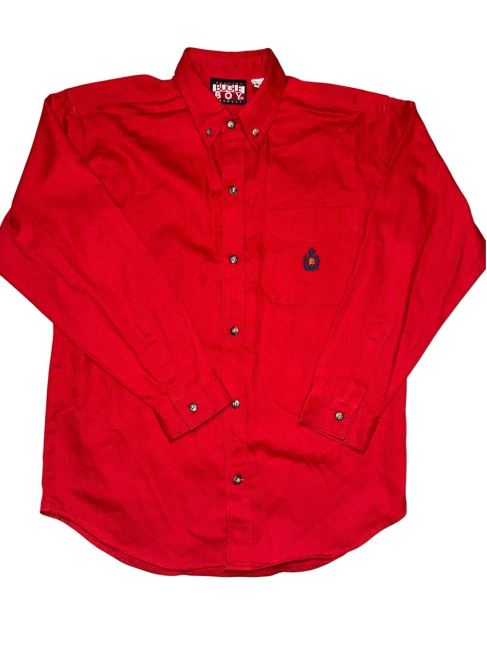 Bugle Boy Vintage Red Button Front Shirt Youth 12/14 Embroidered Logo